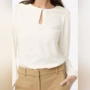 J. Crew Cream V-Neck Key-hole Blouse